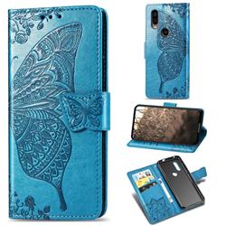 Embossing Mandala Flower Butterfly Leather Wallet Case for Motorola Moto P40 - Blue