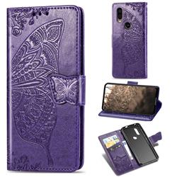 Embossing Mandala Flower Butterfly Leather Wallet Case for Motorola Moto P40 - Dark Purple