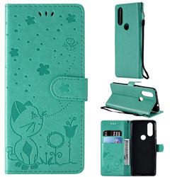 Embossing Bee and Cat Leather Wallet Case for Motorola Moto P40 - Green