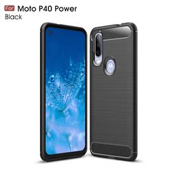 Luxury Carbon Fiber Brushed Wire Drawing Silicone TPU Back Cover for Motorola Moto P40 Power - Black