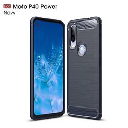 Luxury Carbon Fiber Brushed Wire Drawing Silicone TPU Back Cover for Motorola Moto P40 Power - Navy