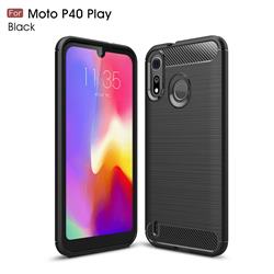 Luxury Carbon Fiber Brushed Wire Drawing Silicone TPU Back Cover for Motorola Moto P40 Play - Black