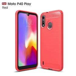 Luxury Carbon Fiber Brushed Wire Drawing Silicone TPU Back Cover for Motorola Moto P40 Play - Red