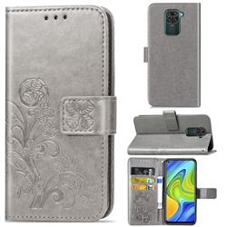 Embossing Imprint Four-Leaf Clover Leather Wallet Case for Xiaomi Redmi 10X 4G - Grey