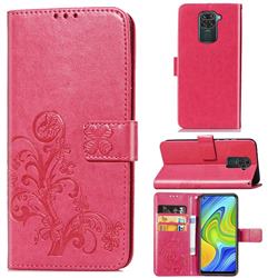 Embossing Imprint Four-Leaf Clover Leather Wallet Case for Xiaomi Redmi 10X 4G - Rose Red