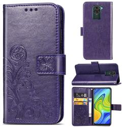 Embossing Imprint Four-Leaf Clover Leather Wallet Case for Xiaomi Redmi 10X 4G - Purple