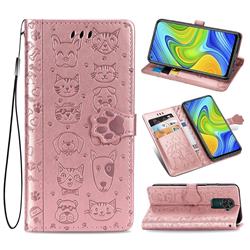 Embossing Dog Paw Kitten and Puppy Leather Wallet Case for Xiaomi Redmi 10X 4G - Rose Gold