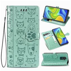 Embossing Dog Paw Kitten and Puppy Leather Wallet Case for Xiaomi Redmi 10X 4G - Green