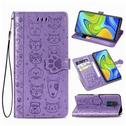 Embossing Dog Paw Kitten and Puppy Leather Wallet Case for Xiaomi Redmi 10X 4G - Purple
