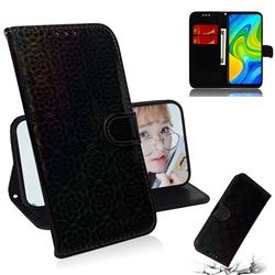 Laser Circle Shining Leather Wallet Phone Case for Xiaomi Redmi 10X 4G - Black