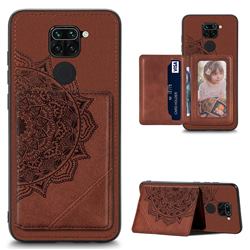 Mandala Flower Cloth Multifunction Stand Card Leather Phone Case for Xiaomi Redmi 10X 4G - Brown