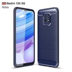 Luxury Carbon Fiber Brushed Wire Drawing Silicone TPU Back Cover for Xiaomi Redmi 10X 5G - Navy