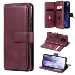 Multi-function Ten Card Slots and Photo Frame PU Leather Wallet Phone Case Cover for Xiaomi Redmi 10X 5G - Claret