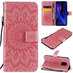 Embossing Sunflower Leather Wallet Case for Xiaomi Redmi 10X 5G - Pink