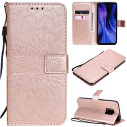 Embossing Sunflower Leather Wallet Case for Xiaomi Redmi 10X 5G - Rose Gold