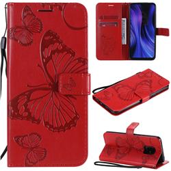 Embossing 3D Butterfly Leather Wallet Case for Xiaomi Redmi 10X 5G - Red