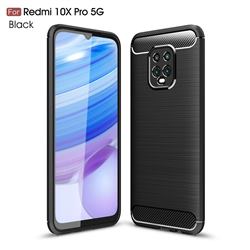 Luxury Carbon Fiber Brushed Wire Drawing Silicone TPU Back Cover for Xiaomi Redmi 10X Pro 5G - Black