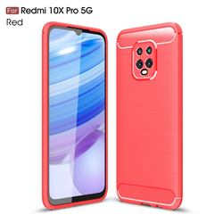Luxury Carbon Fiber Brushed Wire Drawing Silicone TPU Back Cover for Xiaomi Redmi 10X Pro 5G - Red