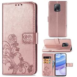 Embossing Imprint Four-Leaf Clover Leather Wallet Case for Xiaomi Redmi 10X Pro 5G - Rose Gold