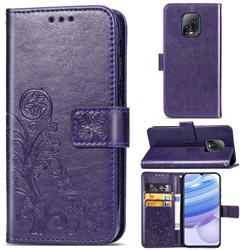 Embossing Imprint Four-Leaf Clover Leather Wallet Case for Xiaomi Redmi 10X Pro 5G - Purple