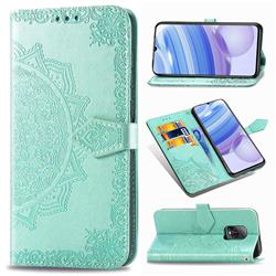 Embossing Imprint Mandala Flower Leather Wallet Case for Xiaomi Redmi 10X Pro 5G - Green