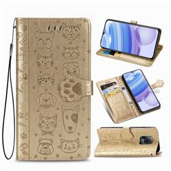 Embossing Dog Paw Kitten and Puppy Leather Wallet Case for Xiaomi Redmi 10X Pro 5G - Champagne Gold