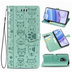 Embossing Dog Paw Kitten and Puppy Leather Wallet Case for Xiaomi Redmi 10X Pro 5G - Green