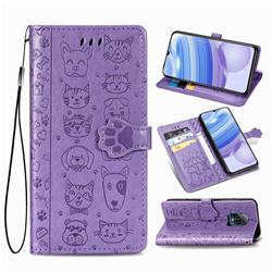 Embossing Dog Paw Kitten and Puppy Leather Wallet Case for Xiaomi Redmi 10X Pro 5G - Purple