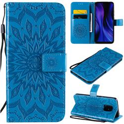 Embossing Sunflower Leather Wallet Case for Xiaomi Redmi 10X Pro 5G - Blue