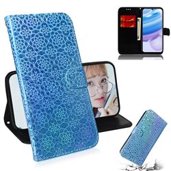 Laser Circle Shining Leather Wallet Phone Case for Xiaomi Redmi 10X Pro 5G - Blue