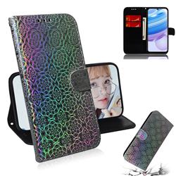 Laser Circle Shining Leather Wallet Phone Case for Xiaomi Redmi 10X Pro 5G - Silver