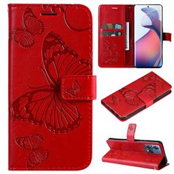 Embossing 3D Butterfly Leather Wallet Case for Motorola S30 Pro - Red