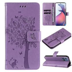 Embossing Butterfly Tree Leather Wallet Case for Motorola S30 Pro - Violet