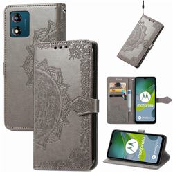 Embossing Imprint Mandala Flower Leather Wallet Case for Motorola Moto E13 - Gray