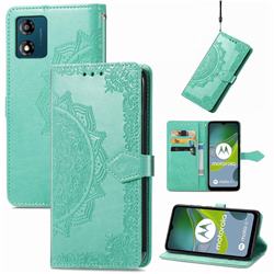 Embossing Imprint Mandala Flower Leather Wallet Case for Motorola Moto E13 - Green