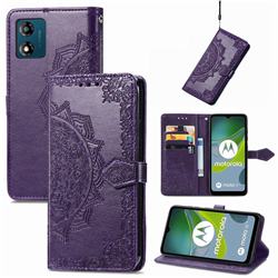 Embossing Imprint Mandala Flower Leather Wallet Case for Motorola Moto E13 - Purple