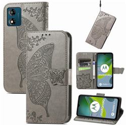 Embossing Mandala Flower Butterfly Leather Wallet Case for Motorola Moto E13 - Gray