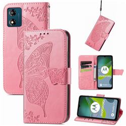 Embossing Mandala Flower Butterfly Leather Wallet Case for Motorola Moto E13 - Pink
