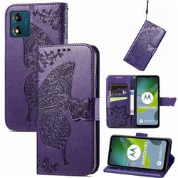 Embossing Mandala Flower Butterfly Leather Wallet Case for Motorola Moto E13 - Dark Purple