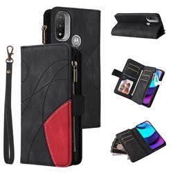 Luxury Two-color Stitching Multi-function Zipper Leather Wallet Case Cover for Motorola Moto E20 E30 E40 - Black