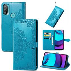 Embossing Imprint Mandala Flower Leather Wallet Case for Motorola Moto E20 E30 E40 - Blue