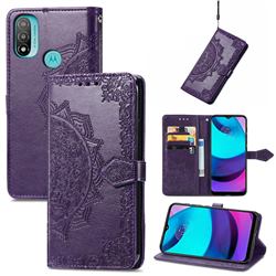 Embossing Imprint Mandala Flower Leather Wallet Case for Motorola Moto E20 E30 E40 - Purple
