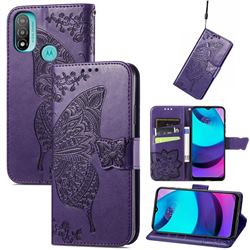 Embossing Mandala Flower Butterfly Leather Wallet Case for Motorola Moto E20 E30 E40 - Dark Purple