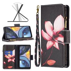 Lotus Flower Binfen Color BF03 Retro Zipper Leather Wallet Phone Case for Motorola Moto E20 E30 E40