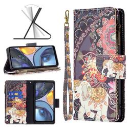 Totem Flower Elephant Binfen Color BF03 Retro Zipper Leather Wallet Phone Case for Motorola Moto E20 E30 E40