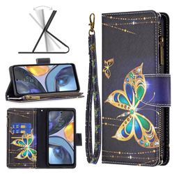 Golden Shining Butterfly Binfen Color BF03 Retro Zipper Leather Wallet Phone Case for Motorola Moto E20 E30 E40