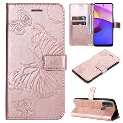 Embossing 3D Butterfly Leather Wallet Case for Motorola Moto E20 E30 E40 - Rose Gold