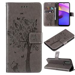 Embossing Butterfly Tree Leather Wallet Case for Motorola Moto E20 E30 E40 - Grey