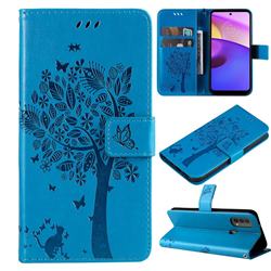 Embossing Butterfly Tree Leather Wallet Case for Motorola Moto E20 E30 E40 - Blue