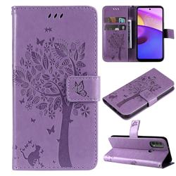 Embossing Butterfly Tree Leather Wallet Case for Motorola Moto E20 E30 E40 - Violet